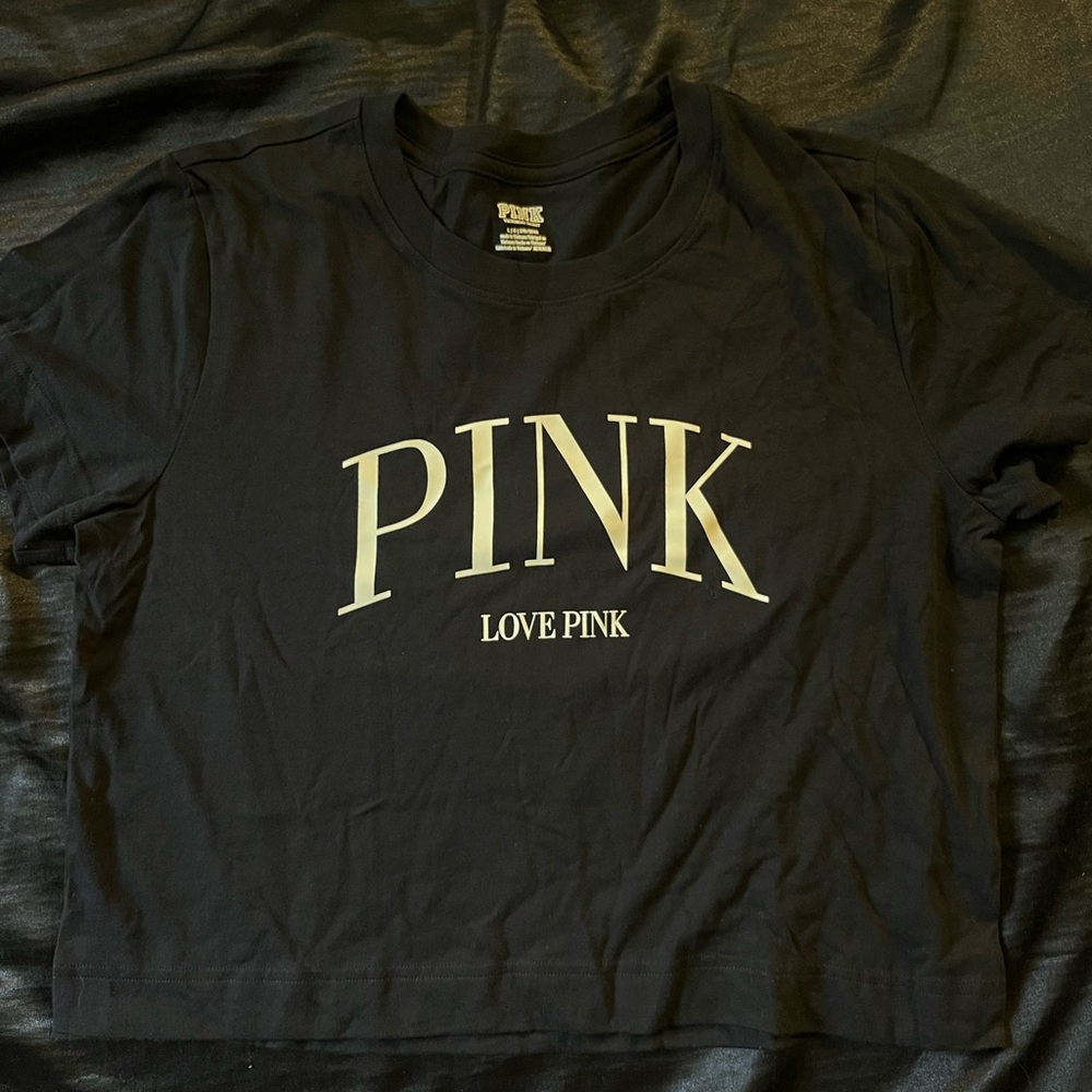 PINK Black Cropped T Shirt